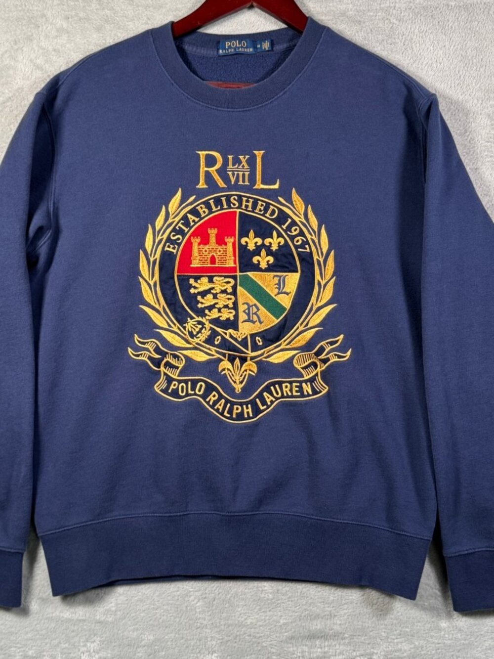 Polo Ralph Lauren Sweatshirt Mens M Navy Blue Crest Embroidered Logo Crewneck